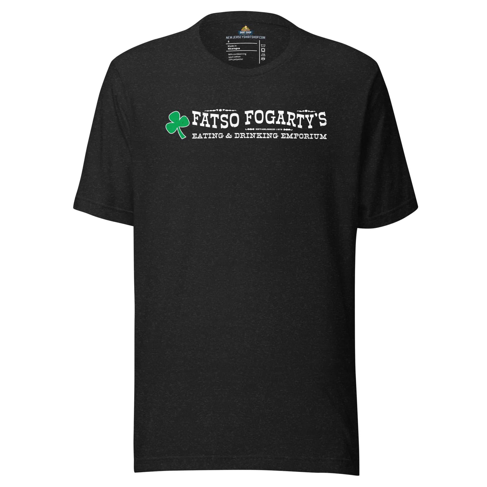 Fatso Fogarty's North Arlington NJ retro t-shirt, black heather, front
