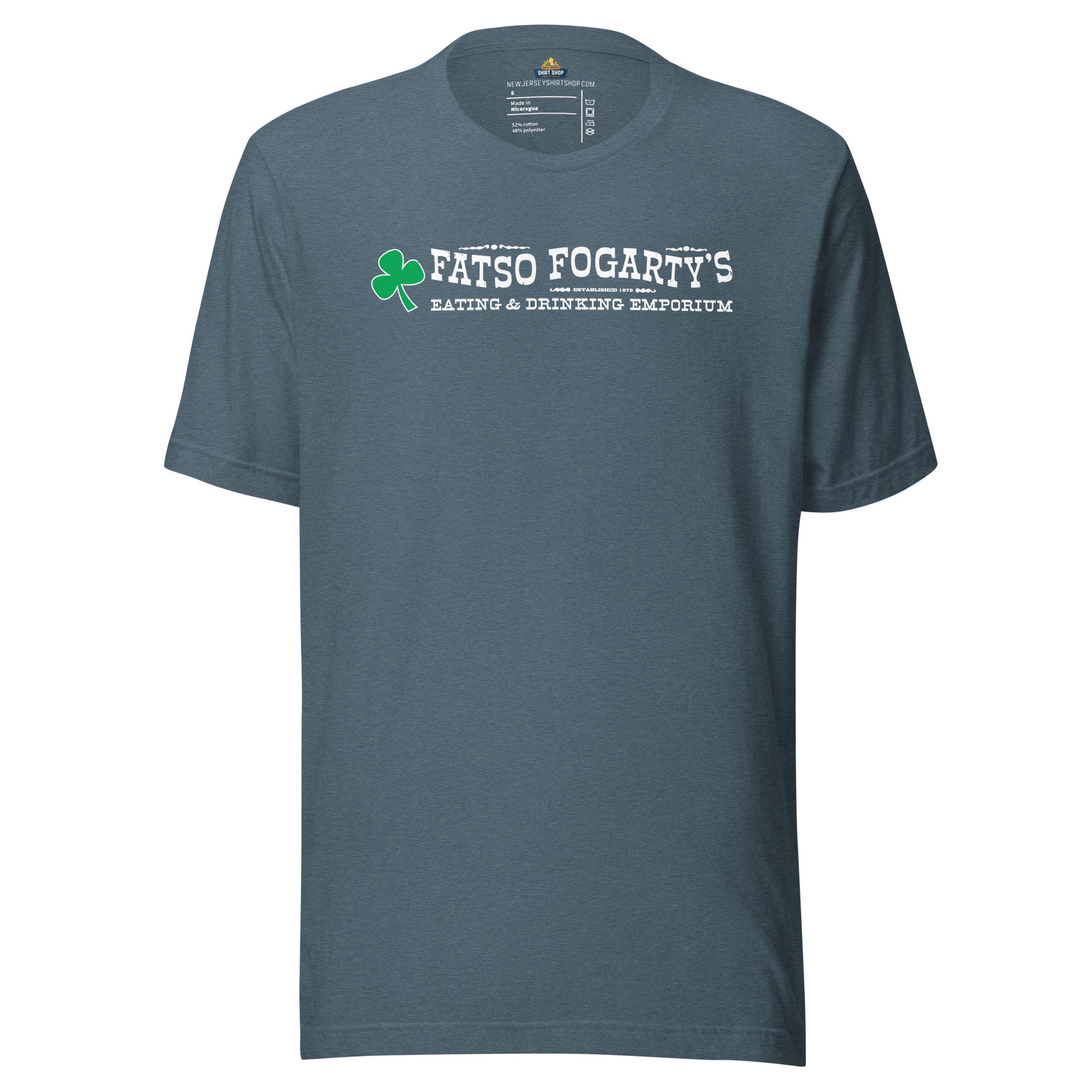 Fatso Fogarty's North Arlington NJ retro t-shirt, heather slate, front